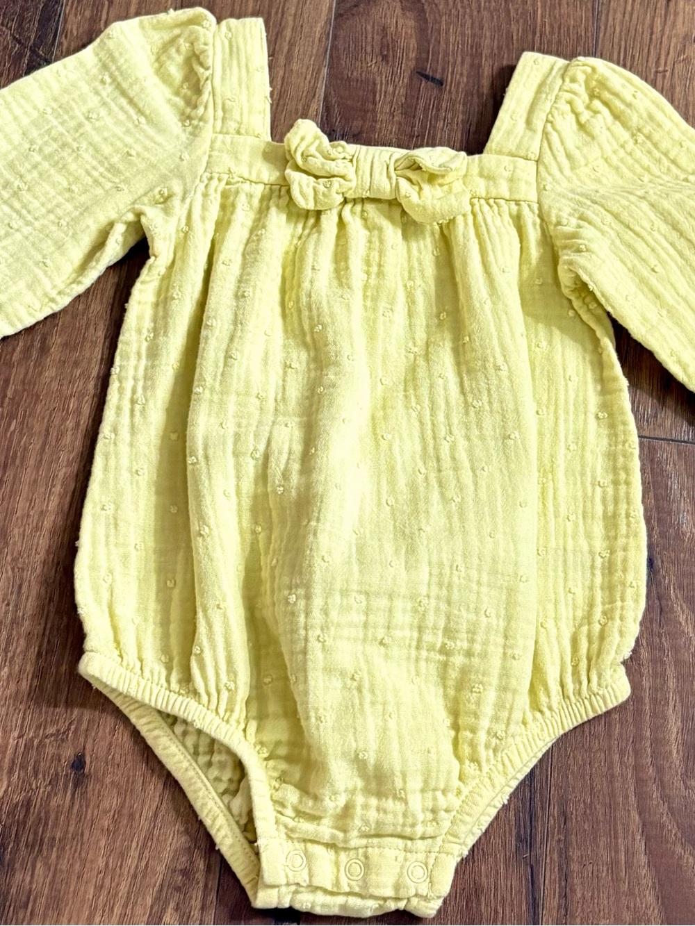 cloud island Yellow Puff-Sleeve One-Piece Romper with Front Bow